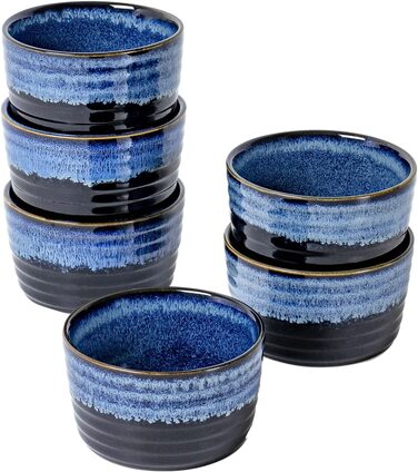 Миски для крем-брюле, сині, 6 шт. , порцеляновий набір для формочок для суфле, кекси для запіканки UNICASA, призначені для використання в духовці