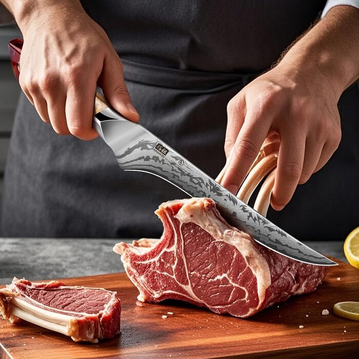 Набір кухонних ножів SHAN ZU Damast: професійний кухонний ніж шеф-кухаря 20 см, ніж для обробки овочів 18 см, з ручкою з акації, серія WHITE TIGER