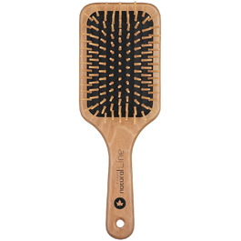 Дерев'яна щітка для волосся Fripac-Medis Paddle-Brush, 9-рядна, для щоденного розчісування та розплутування, закруглена щетина, антистатична