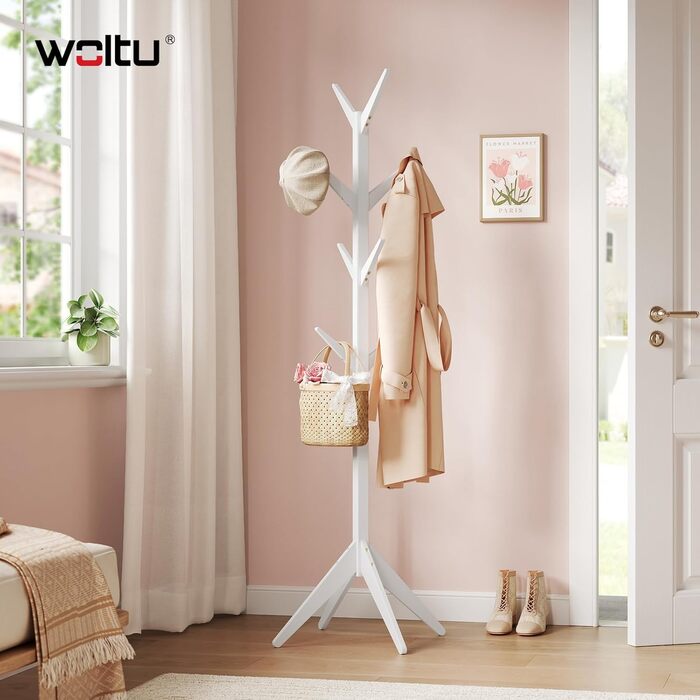 Вільхува Kleiderständer - дерев'яний вішак для одягу з 8 гачками, 180 см (білий)