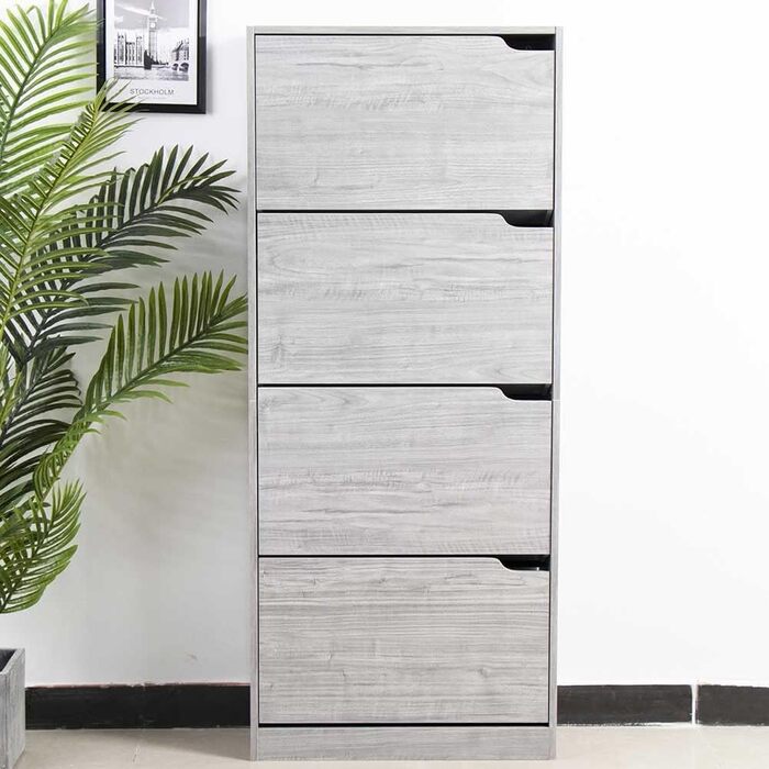 Стеллаж для взуття BAKAJI з МДФ, 4 дверцята, компактний, 63x24x150 см, зелений та дуб