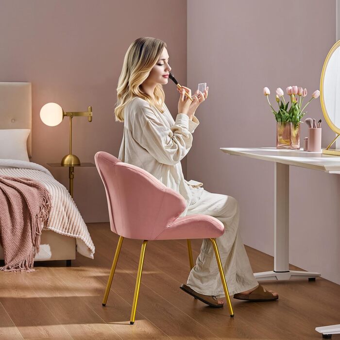 Крісло Yaheetech у формі мушлі, сучасне крісло-навушник, з металевими ніжками, поліестер, для вітальні/туалетного столика/спальні, комплект, білий (1), рожевий