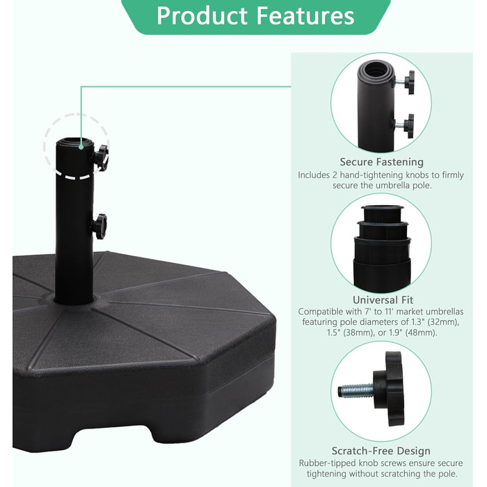 Обтяжувач для парасольки Helios&Hestia Robuster, 50,8 кг, чорний, пластиковий, для вулиці, тераси, ринку