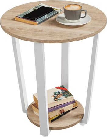 Журнальний стіл Yaheetech Диванний стіл Круглий журнальний столик з відсіком для зберігання Металевий стіл для вітальні Журнальний столик для вітальні та спальні (дуб)