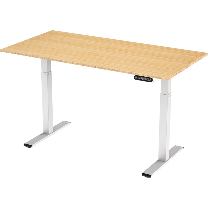 Регульований за висотою стіл-рама, електричний - рама столу з безступеневим регулюванням, 3 пам'яті, комп'ютерний стіл з 2 моторами (160 x 80 см, білий + бамбук)