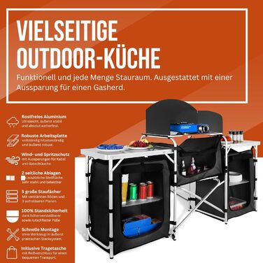 Складний шафа для кемпінгу з робочою поверхнею та полицями для кухні, похідний стіл для кемпінгу, причіп, 175x104x52 см