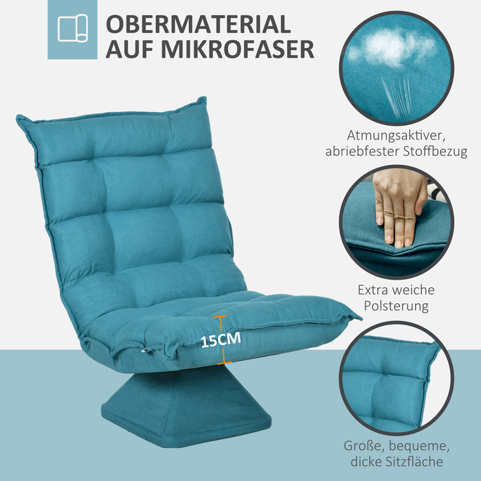 Крісло-релакс, крісло для читання, поворотне, з оксамитовою текстурою, розміри 62 x 70 x 95 см, блакитне