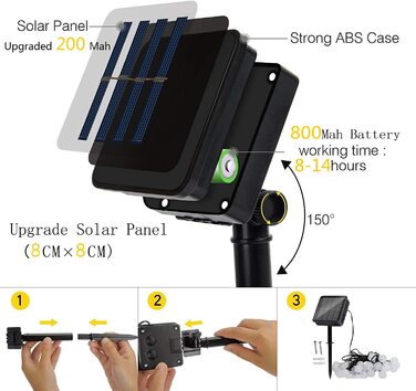Вулична сонячна гірлянда, захист від атмосферних впливів, 50 світлодіодних гірлянд для саду, 8 режимів, 7 м / 24 фути, крім / критих ліхтарів, Вулична сонячна лампа для саду