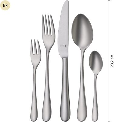 Набір столових приборів WMF Merit, 30 предметів, на 6 осіб, з нержавіючої сталі Cromargan protect®, ергономічний дизайн, піскоструйна обробка, придатний для миття в посудомийній машині, ковані леза, у коробці