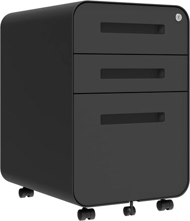 Роликовий контейнер DeHong з металу, мобільний офісний шафчик з 3 висувними ящиками, офісний контейнер, з можливістю замка та регульованих папок, збірно-розбірний, для офісу, дому, чорний