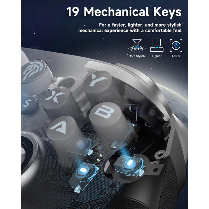 Контролер EasySMX X10 для ПК з датчиками Hall, Bluetooth, механічні кнопки, без дрифту, сумісний з PC/Switch/Steam (сірий/срібний)