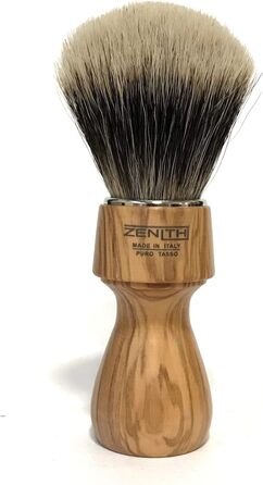 Щітка для гоління Zenith Barber зі 100 натуральною шерстю маньчжурського борсука (найкраща шерсть борсука) - Badger - Ручка з оливкового дерева - Зроблено в Італії - з подарунковою коробкою