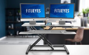 Регульований стіл-надставка FITUEYES для офісу, сидячи/стоячи, 92x40 см, з полицею для клавіатури, для двох моніторів, білий