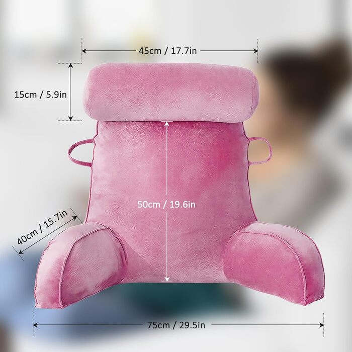 Подушка для читання MINGPINHUIUS XL для ліжка та дивана з знімною подушкою для шиї, ідеальна для дорослих, з піною з пам'яті для комфортного читання, роботи, ігор, перегляду телевізора та відпочинку (Рожевий)