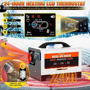 Дизельний обігрівач Diesel Air Heater 8 кВт з дистанційним керуванням та LCD дисплеєм 12/24/110-240 В, Bluetooth, для автодому, автомобіля, причепа