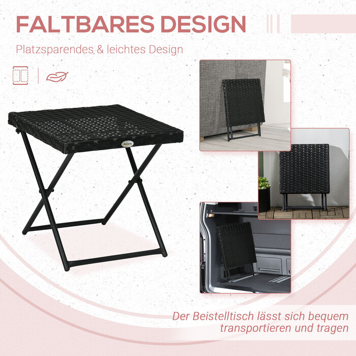 Outsunny Side Table Розкладний садовий стіл з полі ротанга, журнальний столик для балкона, метал чорний 40 x 40 x 40 x 40 см