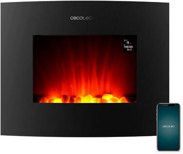 Електричний декоративний камін Cecotec ReadyWarm 2690 Flames Connected, 2000 Вт, Wi-Fi, білий, для 25 м², дистанційне керування, скляна панель