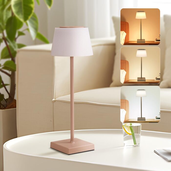 Aigostar LED акумуляторна настільна лампа бездротова, торшер з сенсорним керуванням, 3 режими кольору, IP54 вологозахист, для дому та саду (Світло-коричневий)