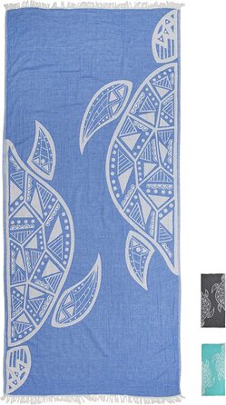 Рушник для хамаму ZusenZomer XL Черепаха 95x200-банний рушник для хамаму Fouta Пляжний рушник рушник для сауни жіночий чоловічий рушник-100 бавовна рушники для хамаму Oeko-TEX-Fair Trade (синій, 95x200 см)