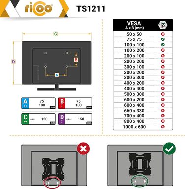 Кріплення для монітора RICOO TS1211: підставка для монітора та клавіатури, робоча станція, VESA, 13-27 дюймів