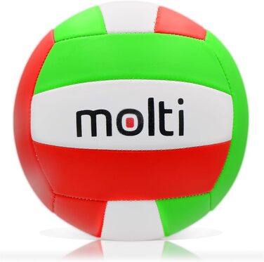 Набір для волейболу Molti М'яч розміром 5 волейбольна сітка 9,5м х 1м насос для м'яча з 3 голками Рекреаційна гра М'яч Пляжний волейбол у приміщенні та на відкритому повітрі Зелено-червоний-білий