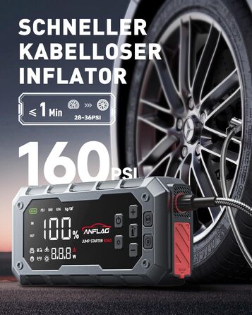 Powerbank для автомобіля ANFLAG 7000A з компресором 160PSI, 26800mAh, підтримка бензинових та дизельних двигунів (до 14.0L), PD65W, LED-ліхтар