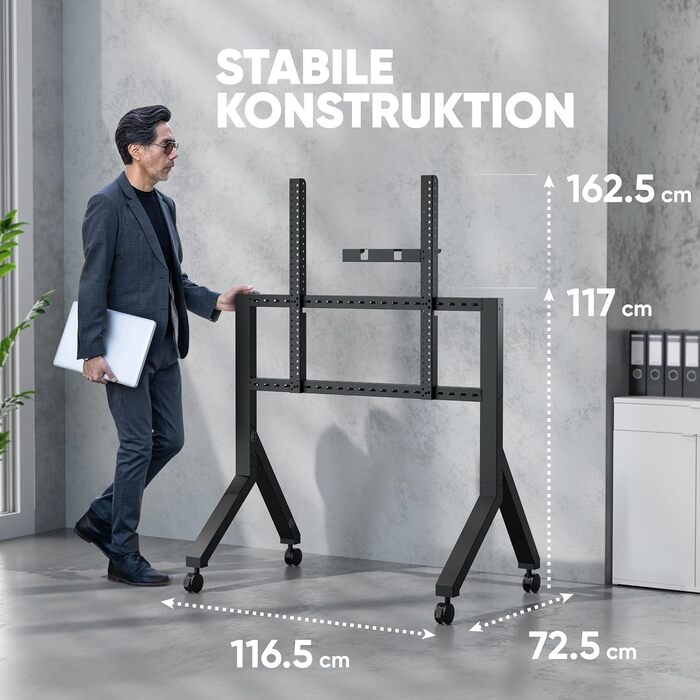 ONKRON Телевізійна стійка на коліщатках для телевізорів 70-110 дюймів, до 125 кг, з полицею, VESA 200x200-1000x800, чорна TS2081-B TS2081