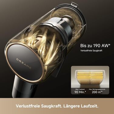 Бездротовий пилосос Dreame, 190AW, 90 хвилин роботи, LED-дисплей, синій LED, для дому, видалення шерсті тварин, килими (R30)