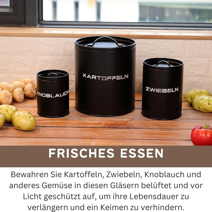 Коробки для зберігання картоплі, цибулі та часнику (набір 3 шт.) - Коробки для овочів з вентиляційними отворами, матовий чорний