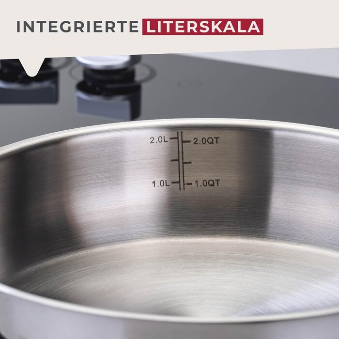 Фackelmann Essential: сковорода з нержавіючої сталі, 24 см, з ергономічною ручкою Bakelite та літрамною шкалою, синього кольору