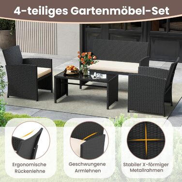 Садовий набір меблів COSTWAY з ротангу для балкона та тераси: диван, 2 крісла, стіл, подушки (Сірий + Чорний)