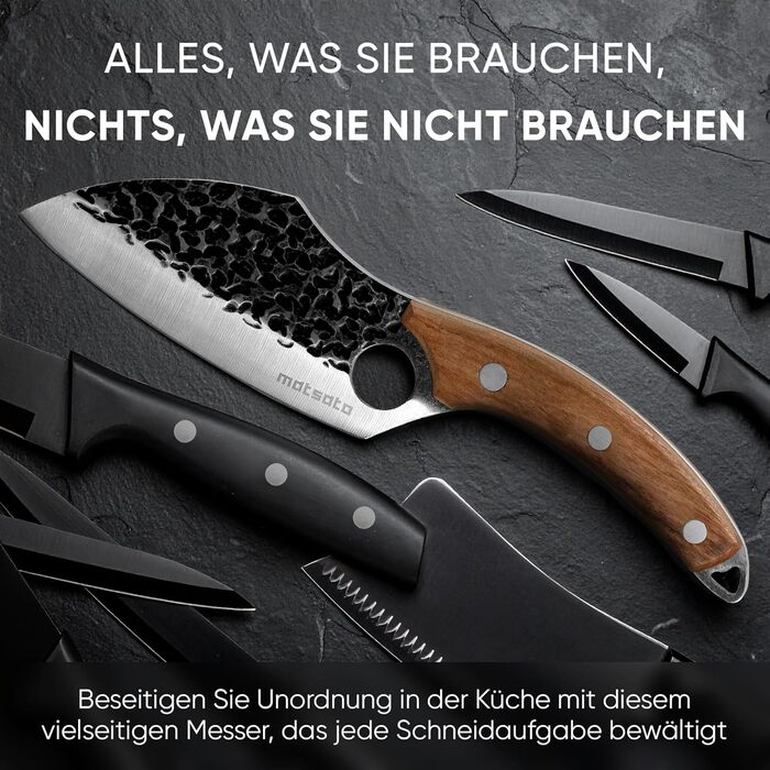 Японський ніж кухарський Matsato Damast з отвором для пальця, з дамаської сталі, універсальний для м'яса, овочів та риби, гострий та довговічний