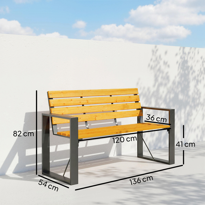 Двомісна лавочка для саду Gartenbank: міцна, стійка до погодних умов дерев'яна лавочка з ламелевою конструкцією та підлокітниками. Максимальне навантаження до 240 кг. Виготовлена з натурального дерева.