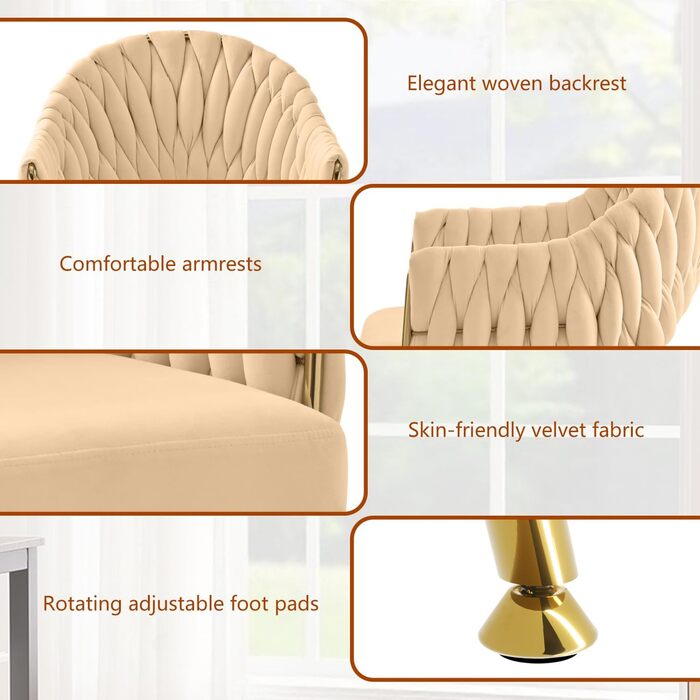 Елегантні обідні стільці Samt 2 шт. з підлокітниками, для вітальні, кухні, балкону. Білий (Бежевий)