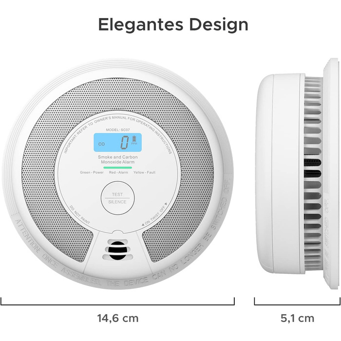 Датчик диму та CO X-Sense SC07 з LCD-дисплеєм, автономний, 10 років, з тестуванням, 360°