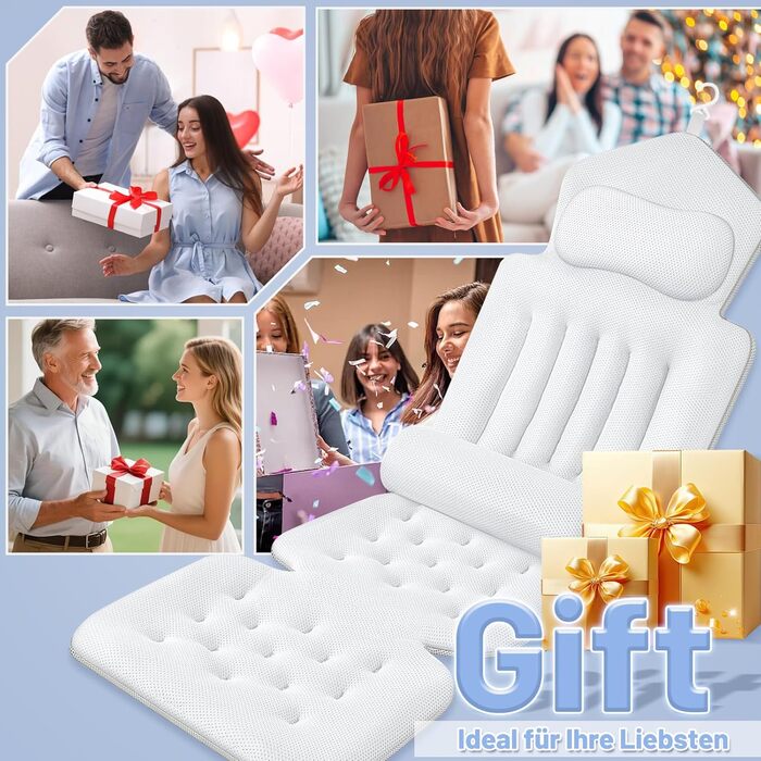 Подушка для ванни повномірна 134x41 см з підголівником та підтримкою попереку, швидковисихаюча, гіпоалергенна, з гачком та рукавичкою для ванни