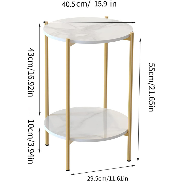 Столик FATIVO круглий мармуровий, 2 полиці, золото, 40,540,555см