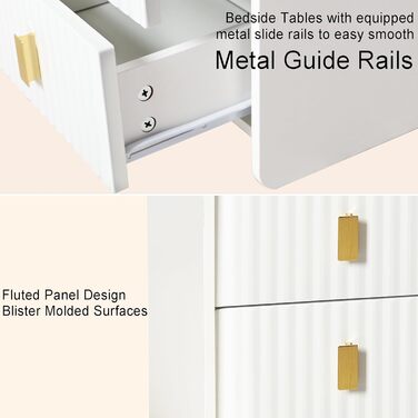 Нічний столик з 3 шухлядами, білий, для спальні та вітальні