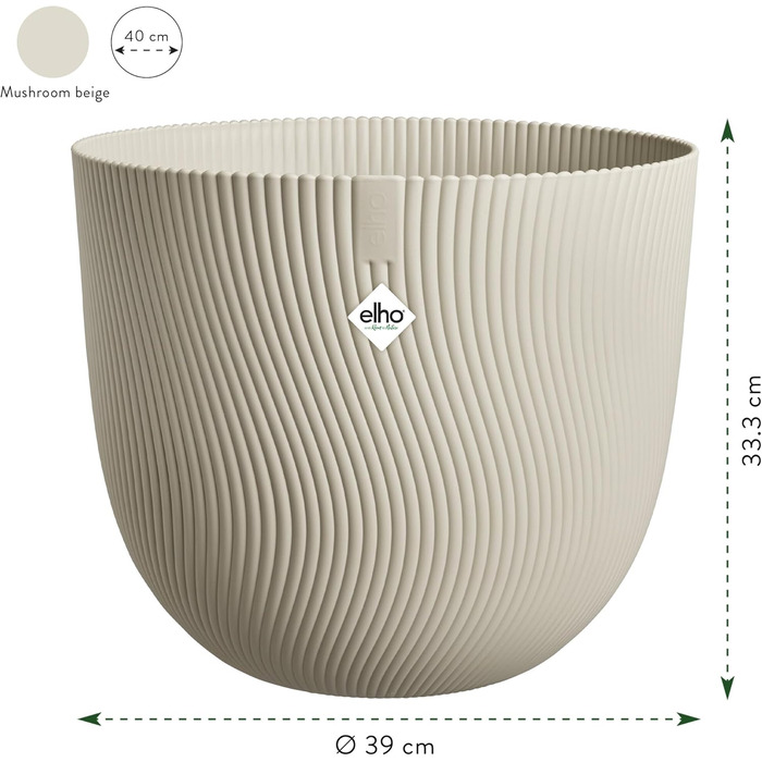 Горщик Elho Sereh Rund 40 - для дому та саду, 100% перероблений пластик, Ø 39 x H 33.3 см, Бежевий
