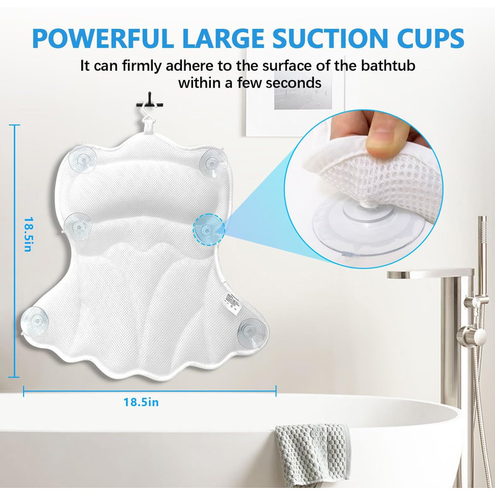 Підголовник для ванни REEZEIVI з 6 присосками (білий)