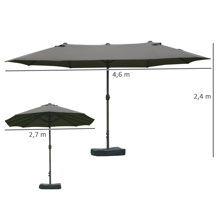 Садова парасолька Outsunny Parasol Подвійна парасолька з підставкою для парасольки Ручний рукоятка темно-сірий овал 460 x 270 x 240 см