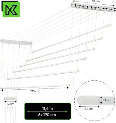 Стельова сушильна машина KADAX 6x190, настінна сушарка зі сталі, вантажопідйомність 12 кг, біла