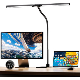 Настільна лампа для дітей з двома головками, захист для очей, 16W, 72см, денне світло, з пультом, регулювання яскравості, з шийкою 