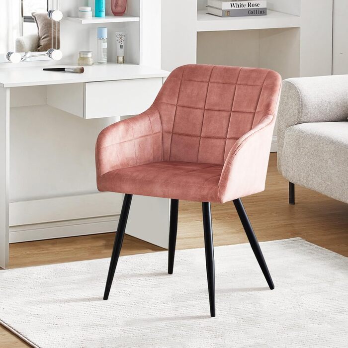 CLIPOP Комплект стільців для їдальні з підлокітниками, м'яке крісло, оббивка з штучної шкіри, для кухні, вітальні (6 шт., оксамит персиково-рожевий)