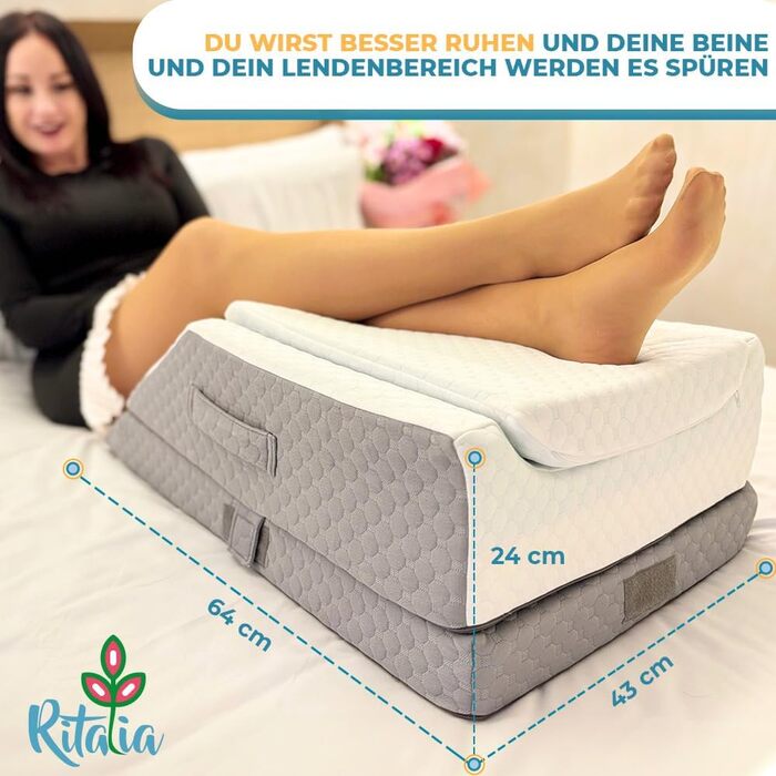 Ортопедична подушка для ніг Ritalia Venenkissen: підтримка ніг, лікування варикозу, 3 рівня висоти, сіра