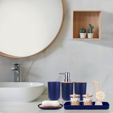 Набір аксесуарів для ванної кімнати SLDIYWOW 9 шт. (Морська блакить): Мülleimer, лоток, дозатор мила, тримач для зубних щіток, стаканчик для щіток, мильниця, WC-щітка, тримач для ватних паличок