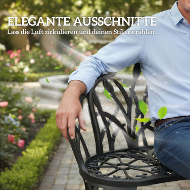 Садова лавка Gartenbank на 2 особи з литого алюмінію, стійка до погодних умов, з декоративною спинкою у вигляді тюльпанів та квітковим орнаментом, розміром 99 x 57 x 78 см