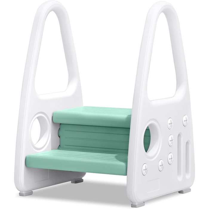 Детський табурет-сходинка з 2 ступенями, зелений, для ванної, спальні, кухні, дитячої кімнати