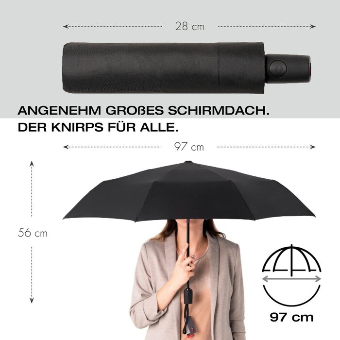 З кишенею парасольки I Маленька кишенькова парасолька з кнопкою I Парасолька автоматична та компактна I Кишенькова парасолька, легка та штормова, світловідбиваюча чорна, 200 Medium Duomatic