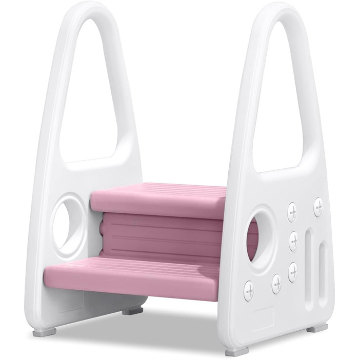 Детский табурет-лесенка 2 ступени, пластиковый, для ванной, спальни, кухни, детской комнаты, розовый